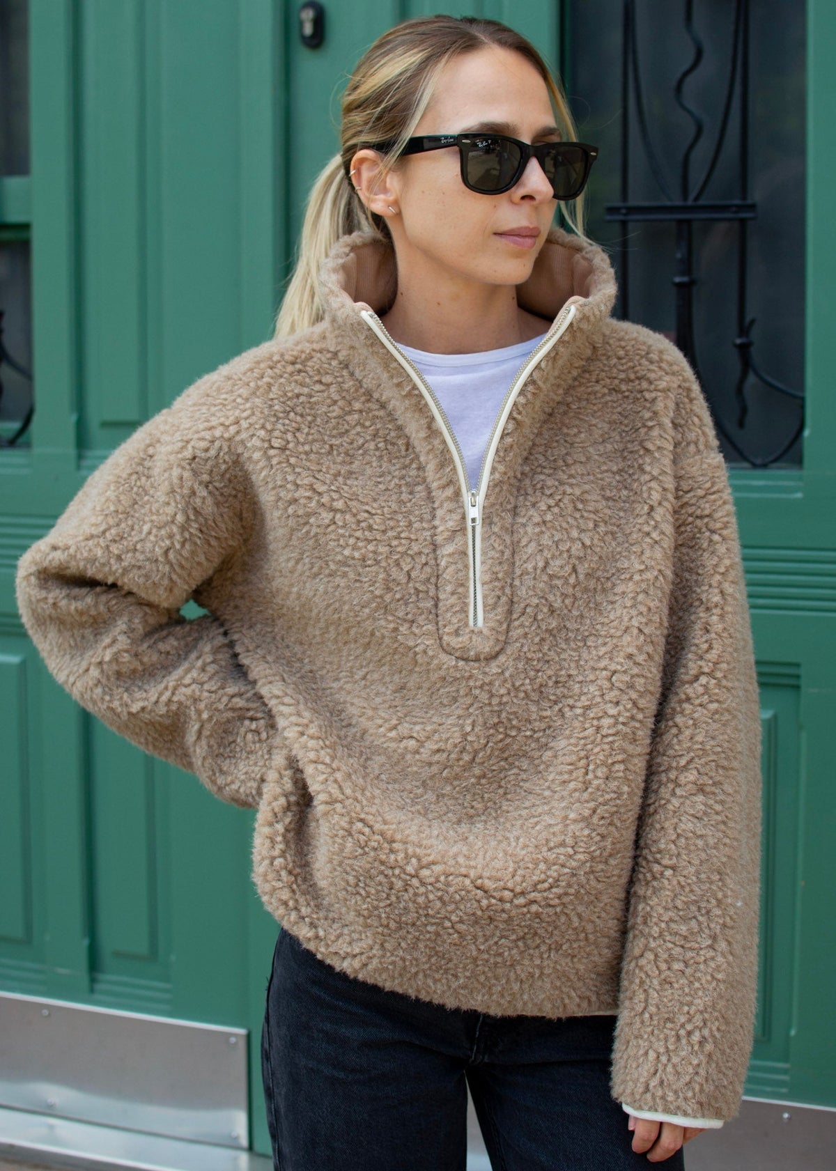 Bluza teddy z zamkiem Tosia, kolor beżowy