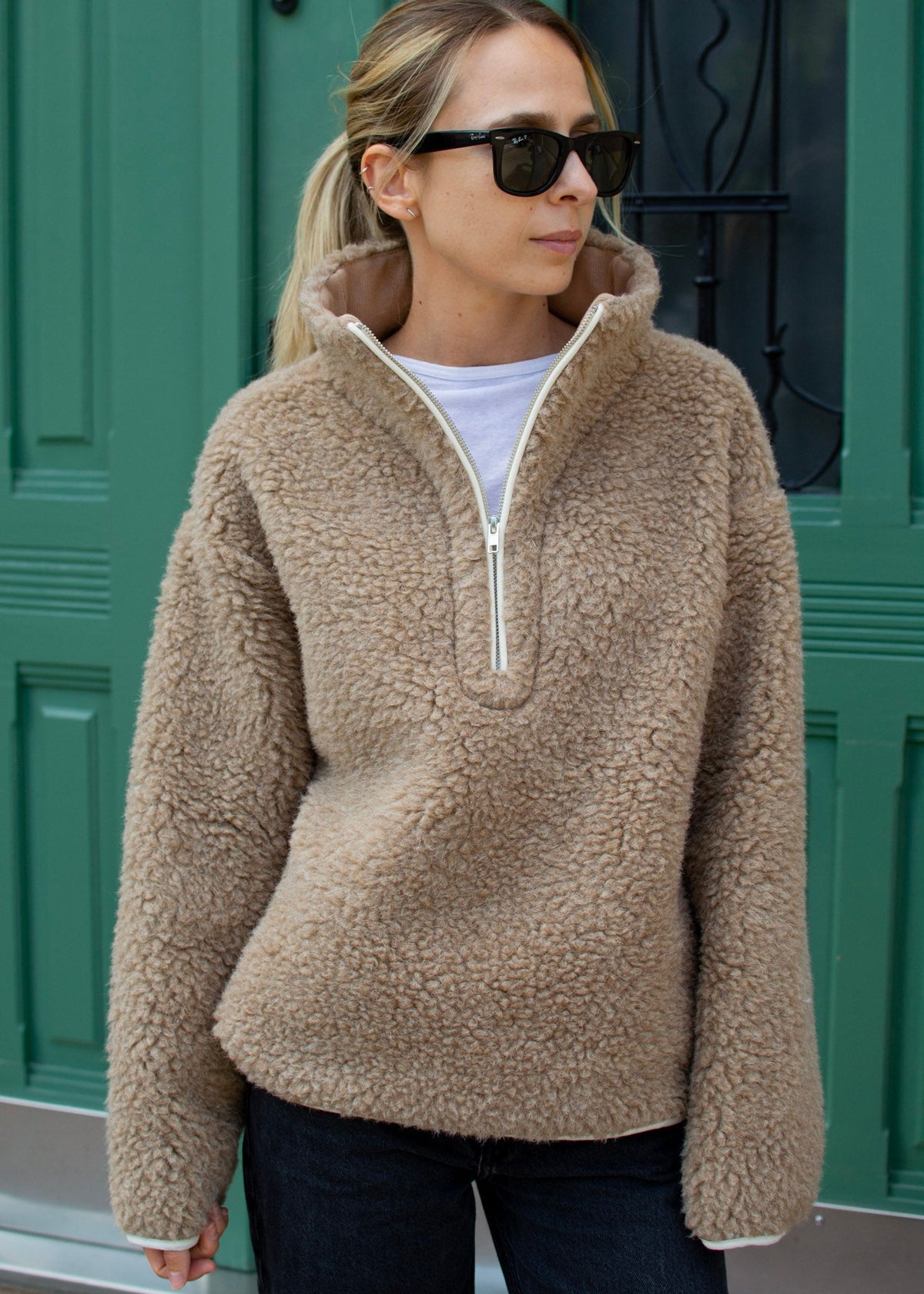 Bluza teddy z zamkiem Tosia, kolor beżowy